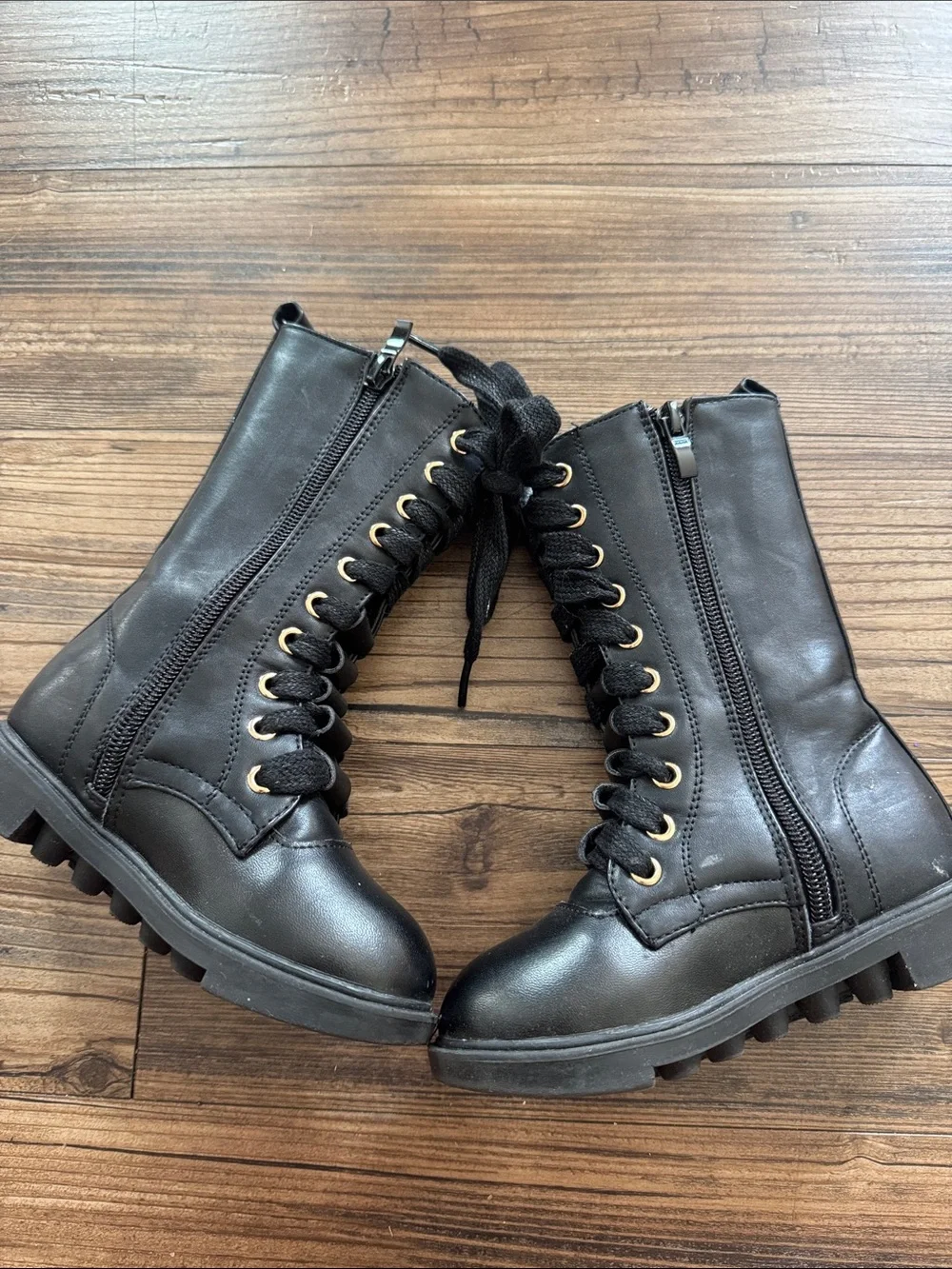 Black Lace-Up Combat Boots - Women's